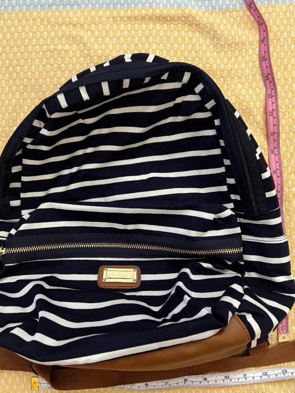 Madden Girl Navy White Striped Canvas & Faux Leather Backpack